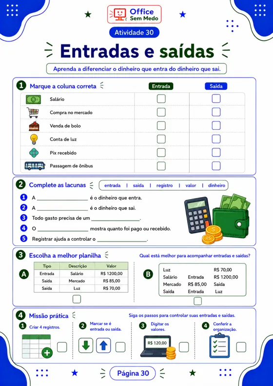 Atividade 30 — Entradas e saídas no Excel