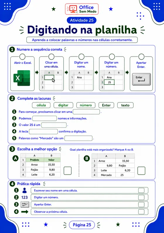 Atividade 25 — Digitando na planilha do Excel