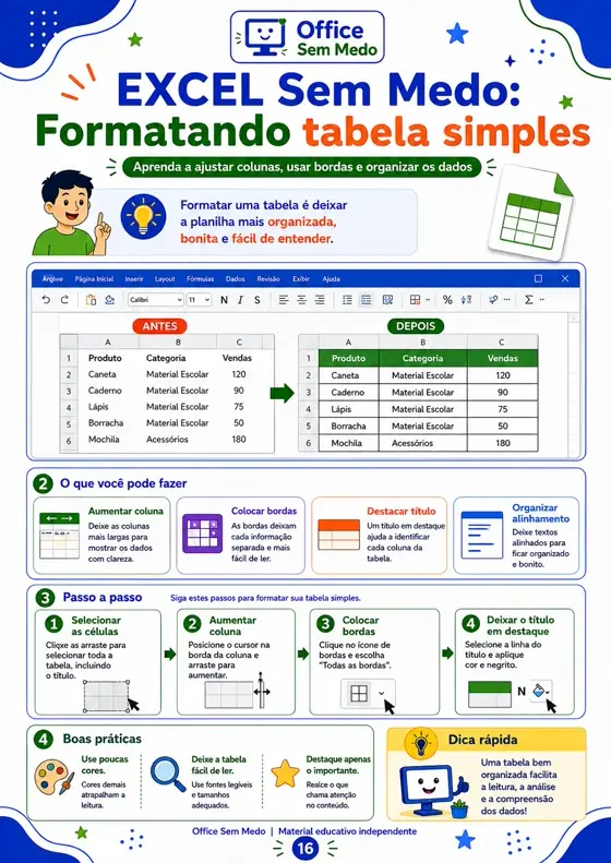Excel — Formatando tabela simples